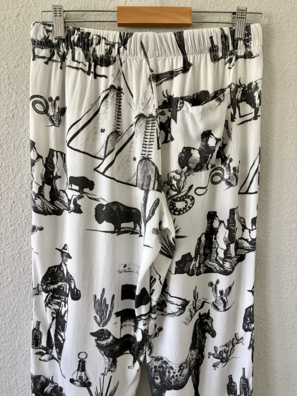 Katie Kime Marfa TX Toille Graphic Pajama Pants S Black White Cotton Western